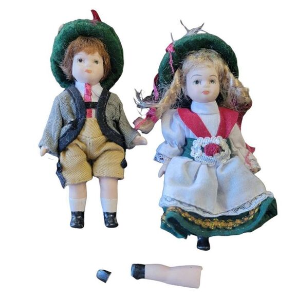Vintage Leonardo Porcelain Collection Dolls 4.5" Legs And Arms Movable German - Picture 1 of 6